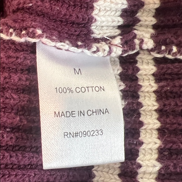 LA Hearts Cropped Crew Neck Merlot and White Stripe Cotton Sweater - Size M - Picture 4 of 8